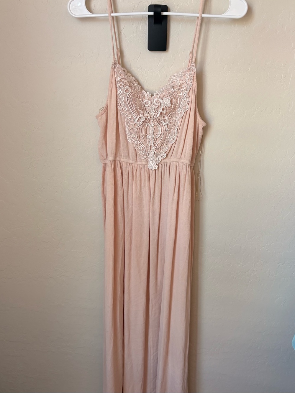 Charlotte Russe Blush Lace-Trim Maxi Dress with Lace/Embroidered Detail